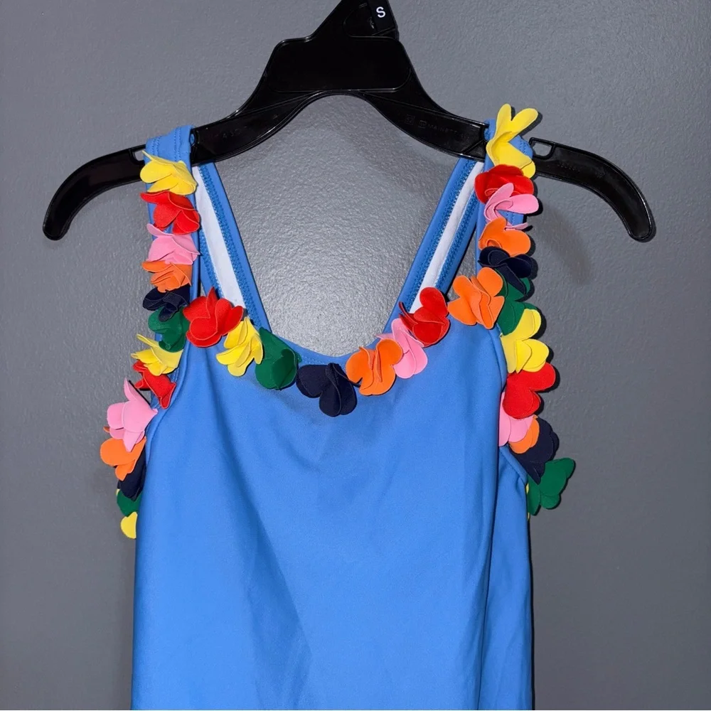 Hanna Andersson Blue Sleeveless Swim Top Colorful Accents Girl US 10 140cm Blue